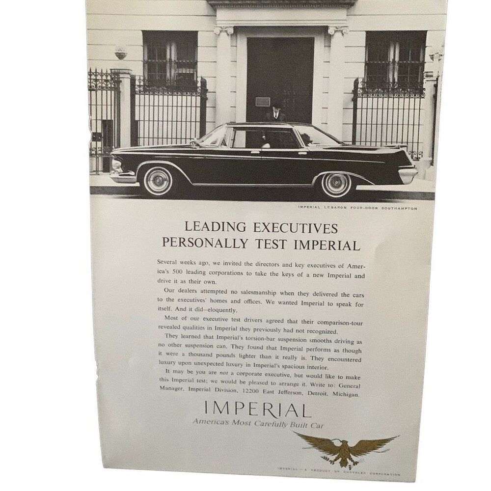 Vintage 1962 Chrysler Imperial LeBaron 4 Door Ad Advertisement